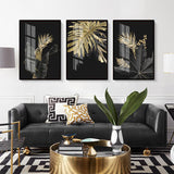 Tropical Gold And Black Leaf Canvas