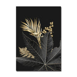 Tropical Gold And Black Leaf Canvas