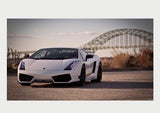 White Lamborghini Bridge Backdrop Canvas