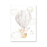 Baby Animals Air Balloon Cartoon Canvas