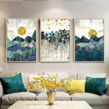Golden Sun And Mountains Geometric Canvas