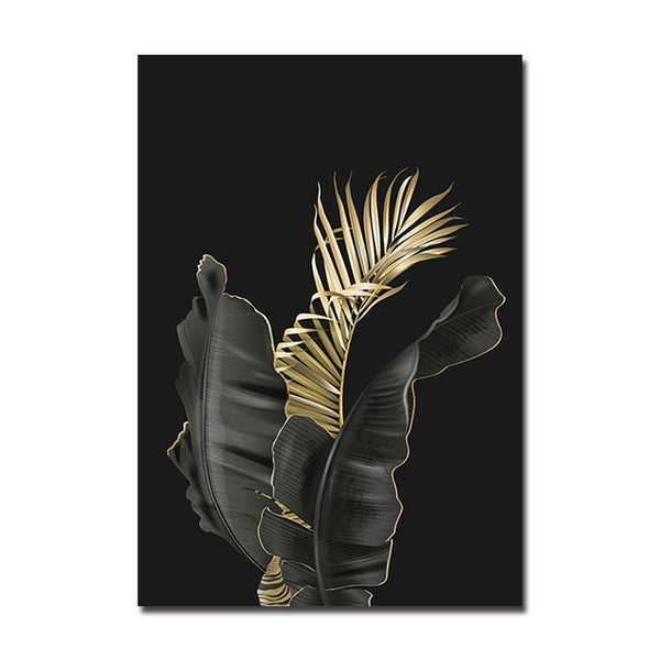 Tropical Gold And Black Leaf Canvas