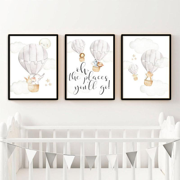 Baby Animals Air Balloon Cartoon Canvas