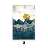 Golden Sun And Mountains Geometric Canvas