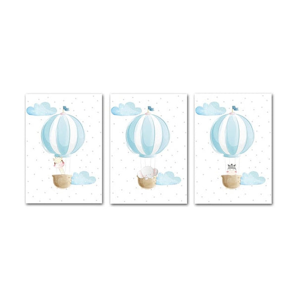 Blue Balloon Baby Animals Canvas
