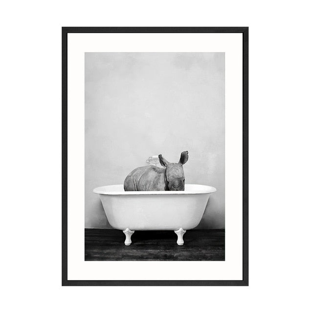 Baby Animals In Bathtub Canvas