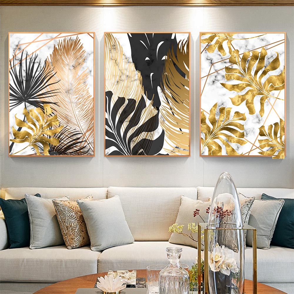 Triple Golden Leaves Canvas – CANVA AND DECOR