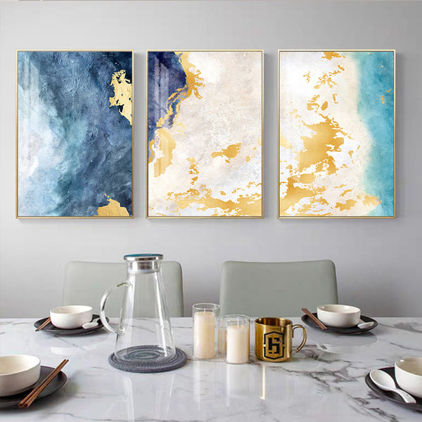 Modern Blue Gold White Sands Abstract Canvas