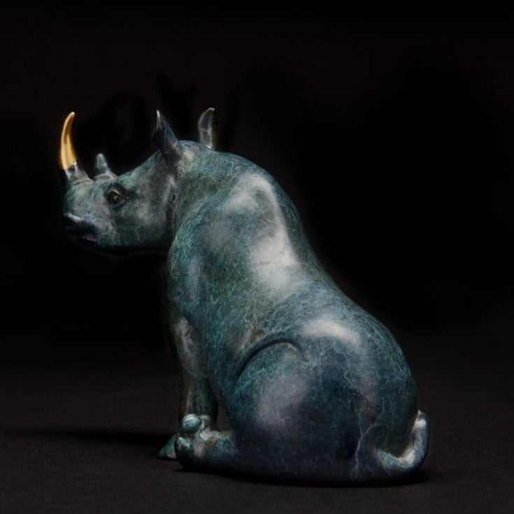 Gazing Rhino Solid Copper Sculpture